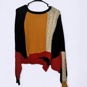 Ecote Multicolor Block Sweater - Black, Mustard, Red, Cream